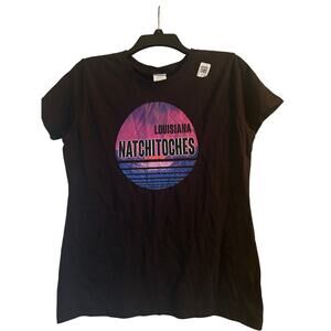 NWOT Port and Company Women's Black T Shirt Natchitoches, Louisiana SIze Medium